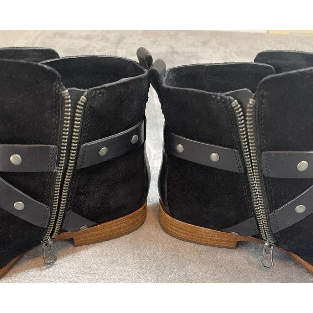 Kork Ease NWOB womens faux buckle black suede ankle zip boots 8 M quiet luxury